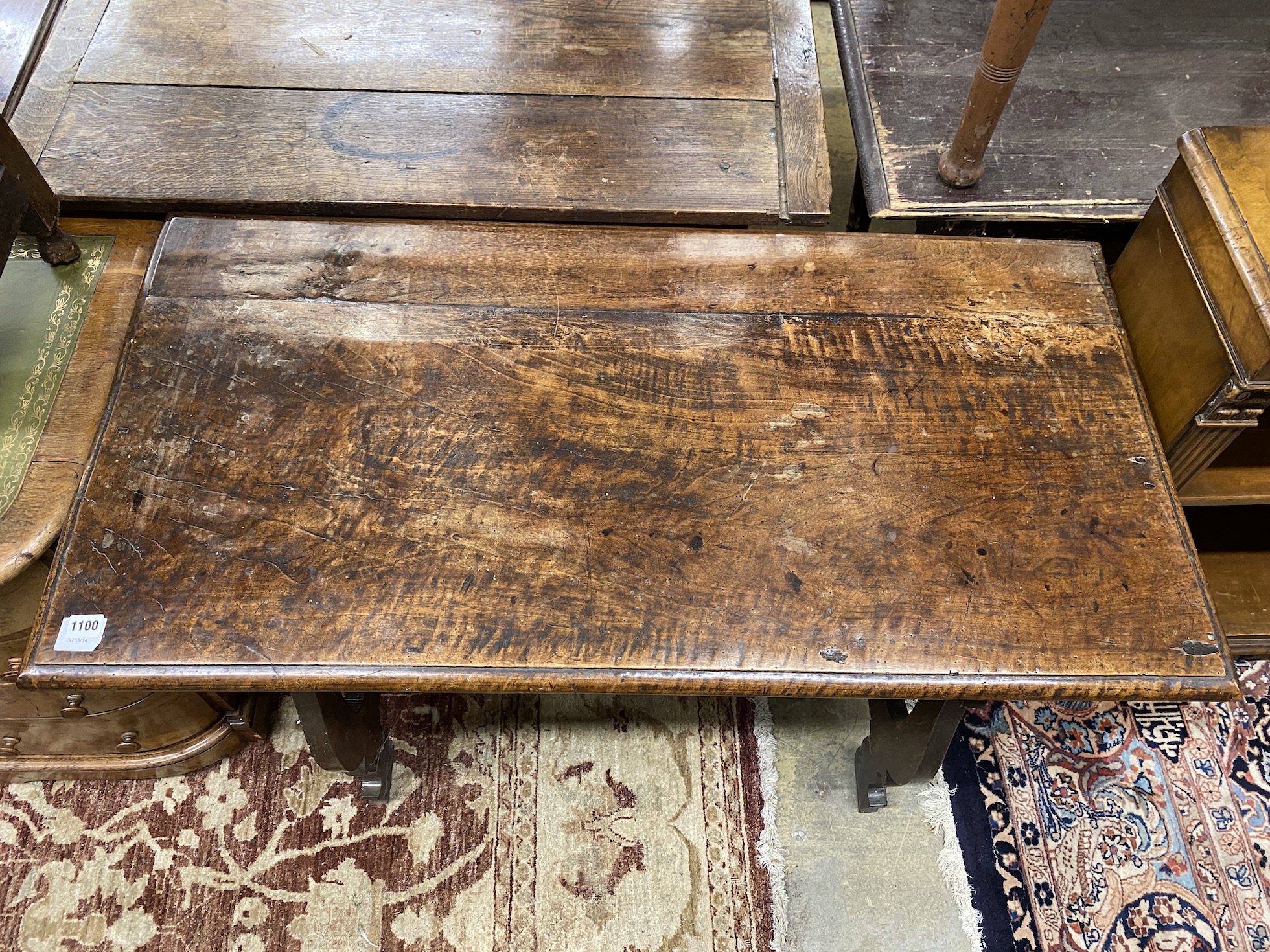 An 18th century Spanish rectangular walnut side table, length 115cm, depth 58cm, height 75cm